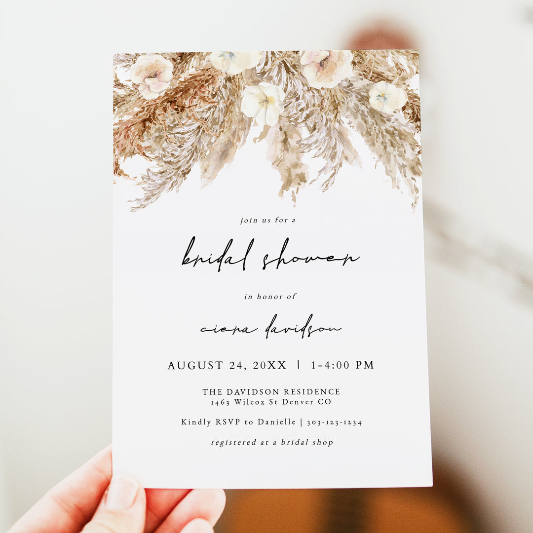 CIERA Cream Boho Floral Bridal Shower Invitation