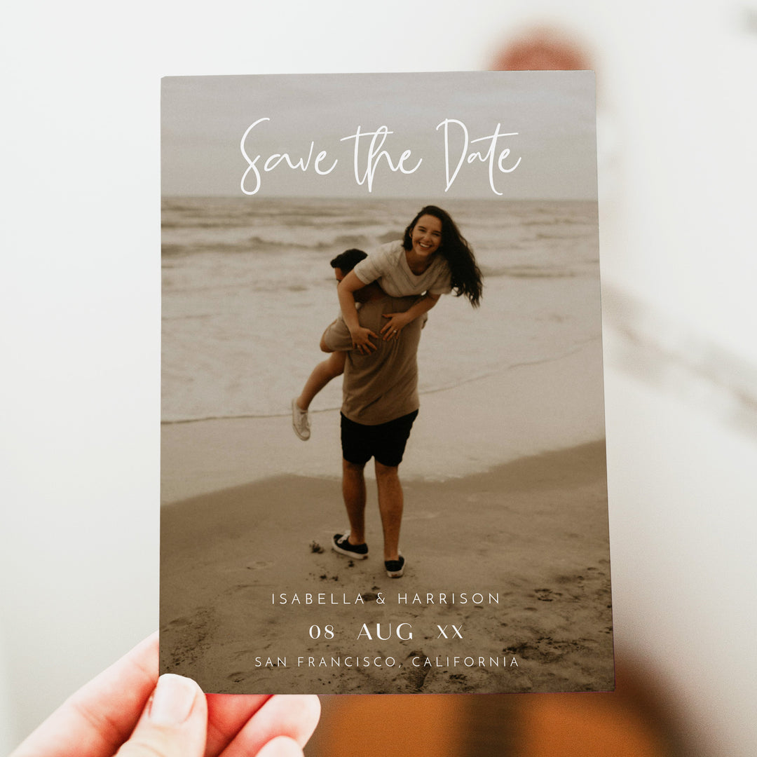 WILLOW Minimalist Editorial Wedding Photo Save the Date Card