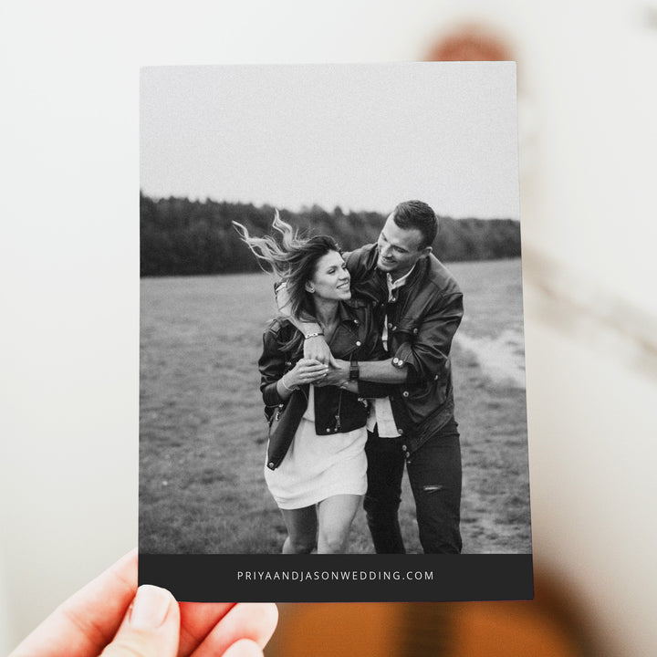 PRIYA Modern Black and White Wedding Save the Dates with Photo