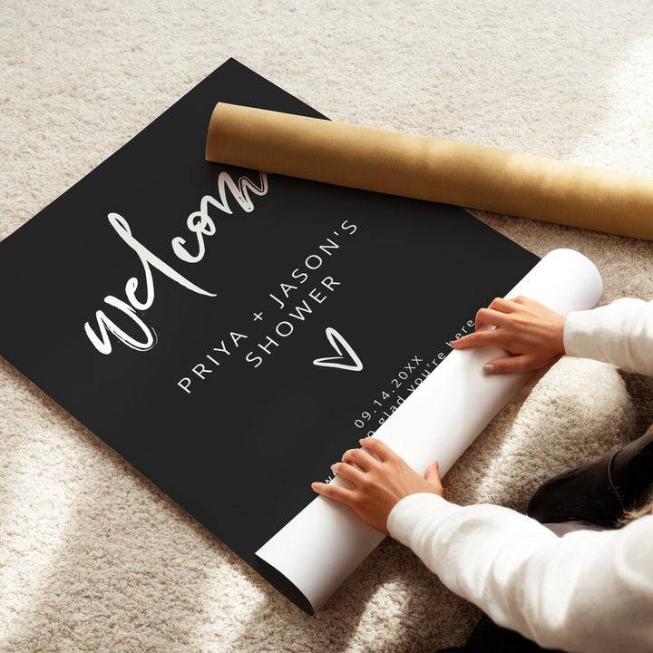 PRIYA Modern Edgy Script Couples Shower Welcome Sign