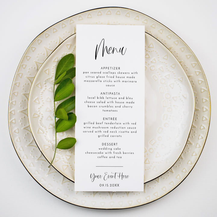 JOLIE Fun Boho Black and White Table Menu Cards