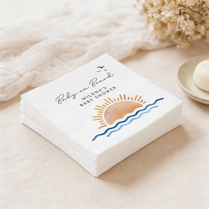 OCEANSIDE Gender Neutral Baby on Board Surf Baby Shower Napkins