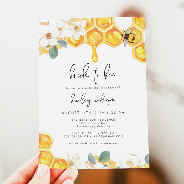ROMY Bride to Bee Watercolor Bridal Shower Invitation