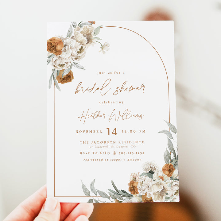 BOHEME Rustic Terracotta Floral Arch Bridal Shower Invitations