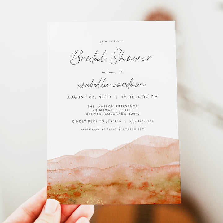 SONNY Burnt Orange Boho Watercolor Bridal Shower Invitation