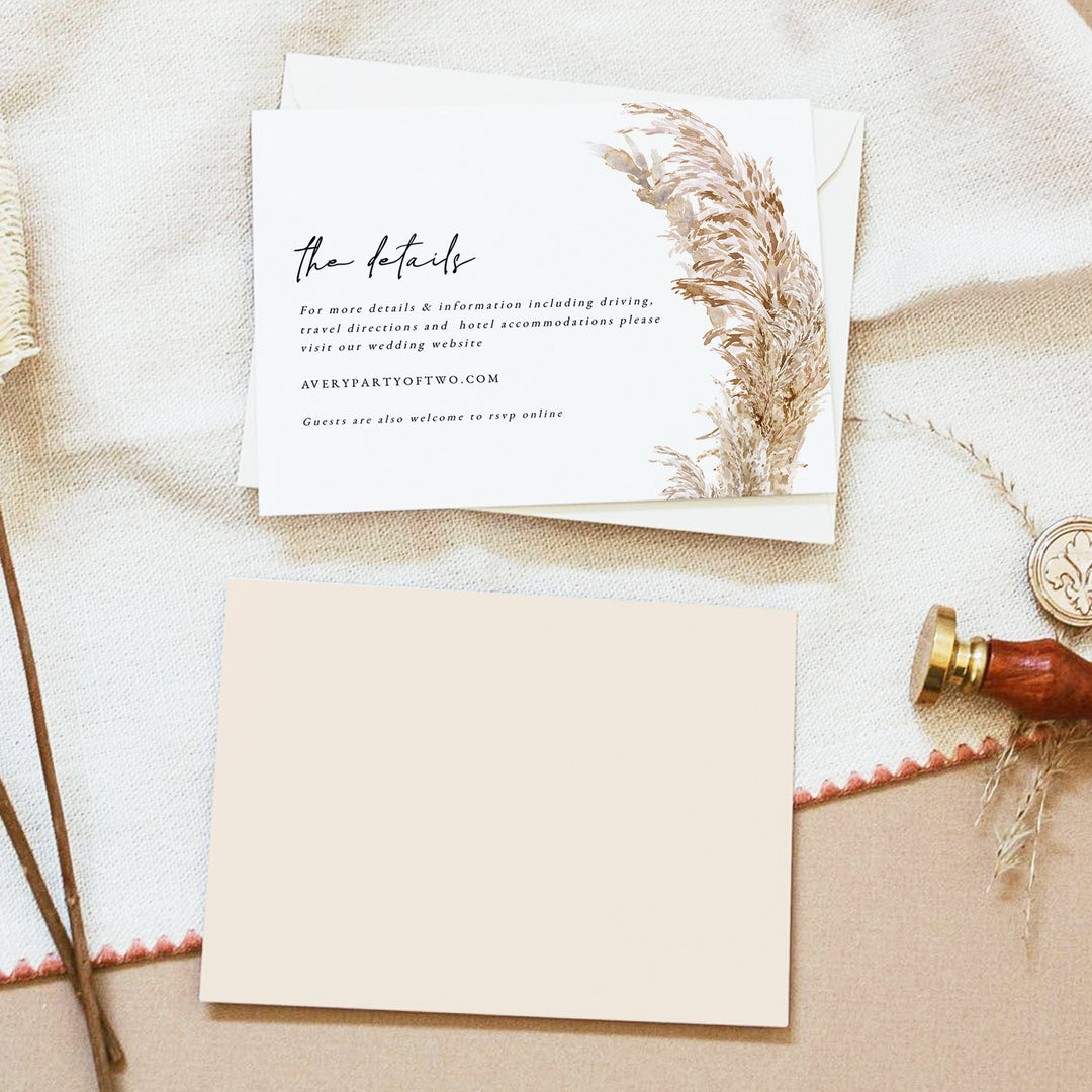 CIERA Elegant Pampas Grass Wedding Details Insert Card