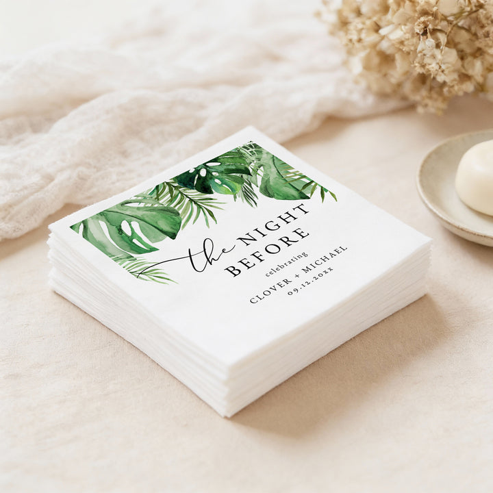 CORA Monstera and Palm Leaf Rehearsal Dinner Napkins