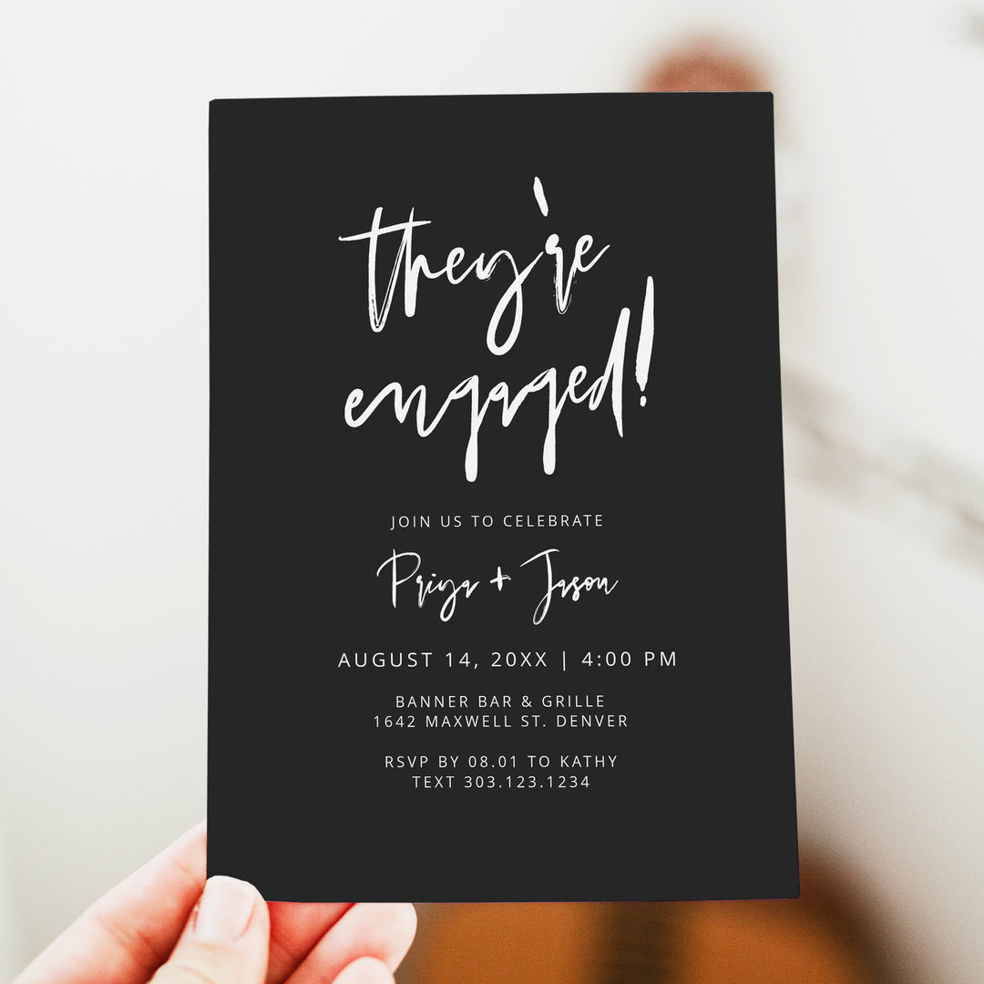 PRIYA They're Engaged Edgy Black Engagement Party Invitations
