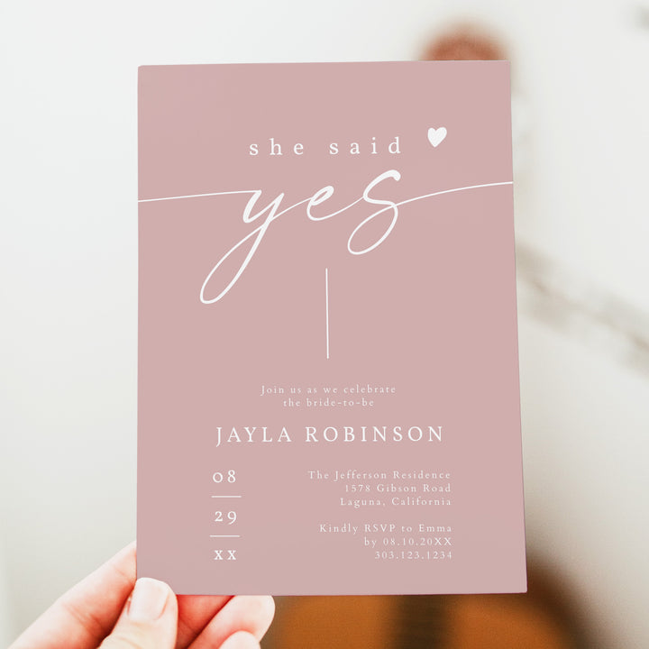 ROGUE Dusty Pink She Said Yes Bridal Shower Luncheon Invite