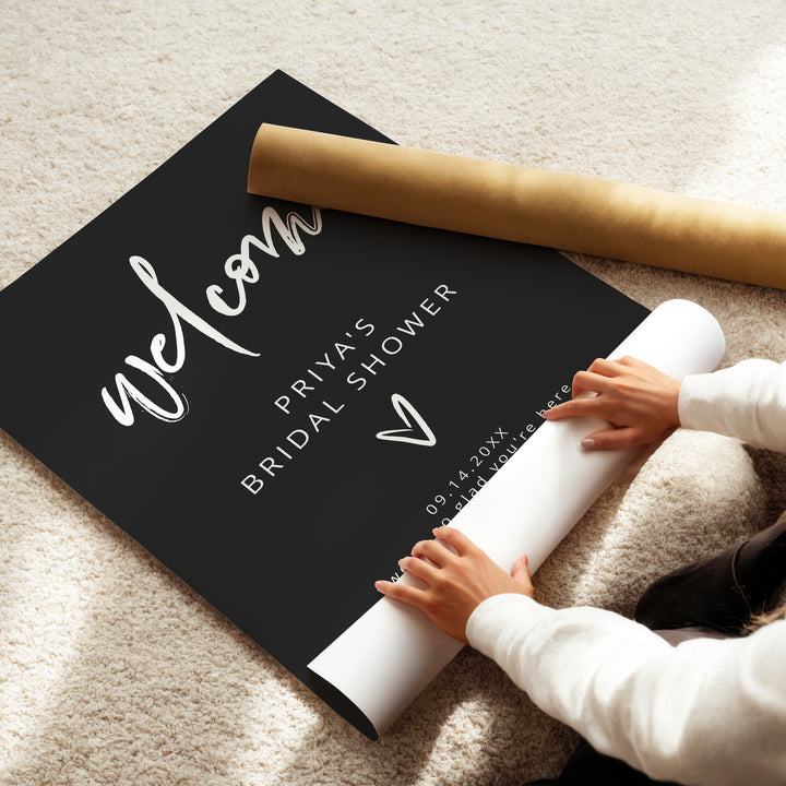 PRIYA Classy Black and White Minimalist Bridal Shower Welcome Sign