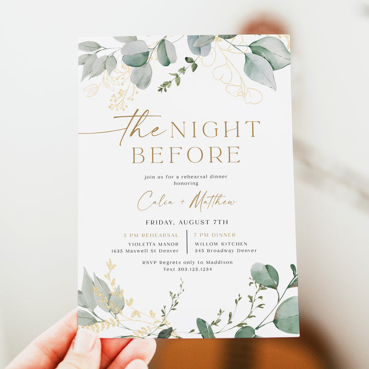 CALIA The Night Before Elegant Greenery Rehearsal Dinner Invitations