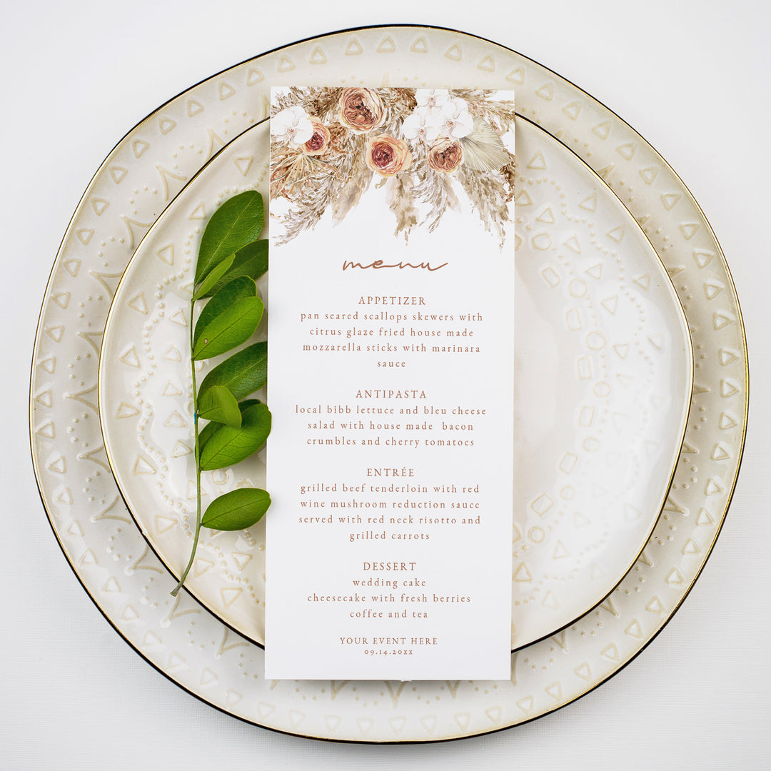 CIERA Burnt Orange Fall Florals and Pampas Menu Cards