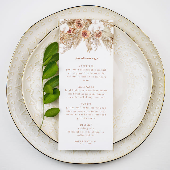 CIERA Burnt Orange Fall Florals and Pampas Menu Cards