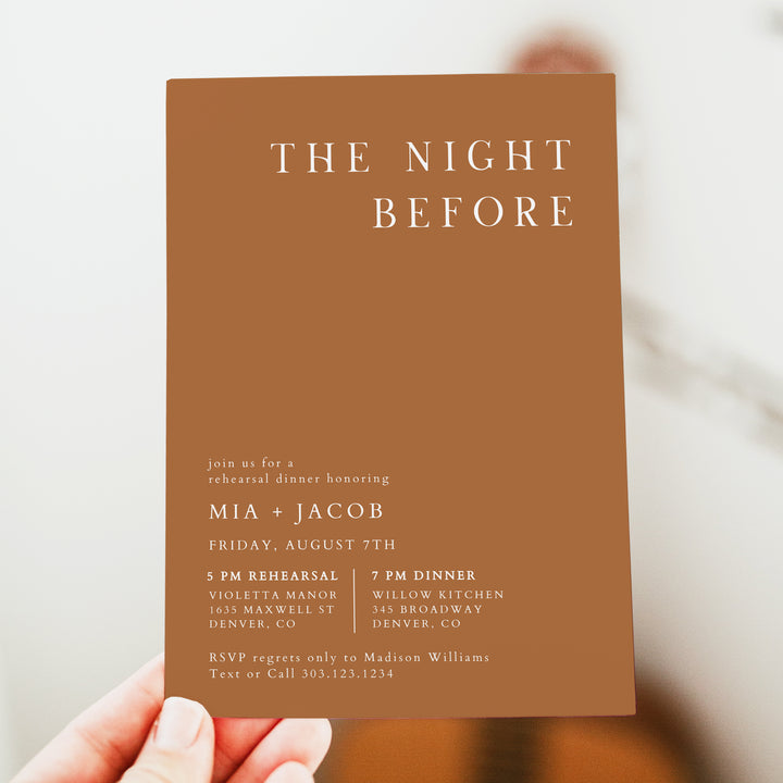 MIA The Night Before Minimalist Wedding Rehearsal Dinner Invitation