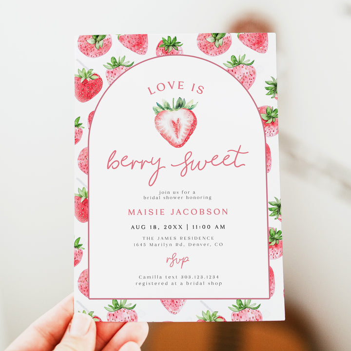 MAISIE Love is Berry Sweet Cute Strawberry Bridal Brunch Invitation