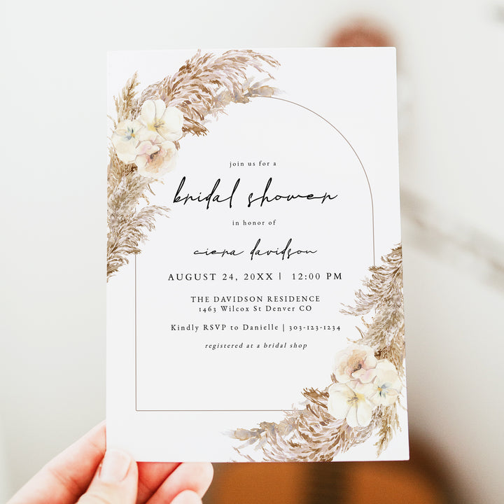 CIERA Pampas Boho Arch Bridal Shower Invitation