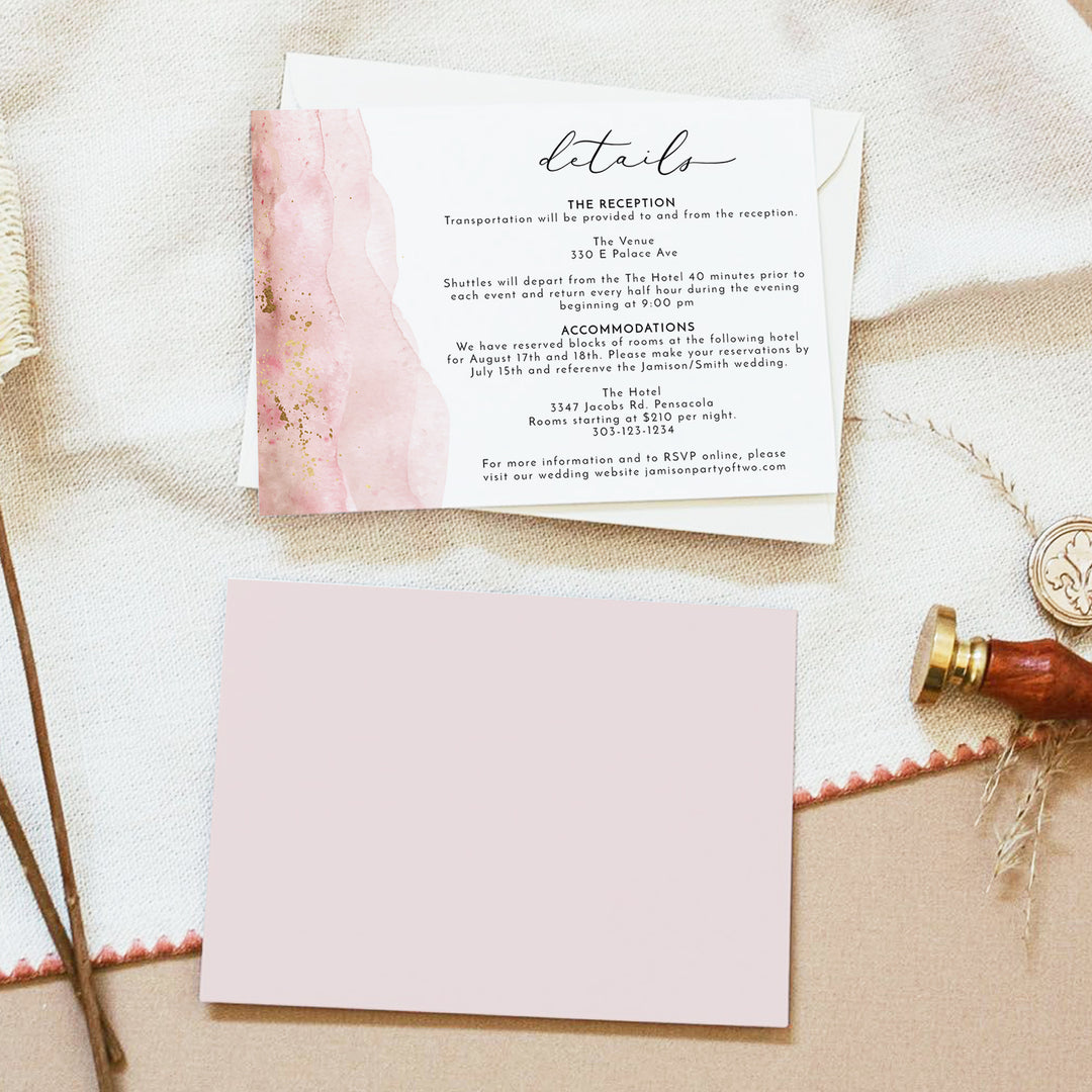 JULIEN Dusty Pink Boho Wedding Details Card
