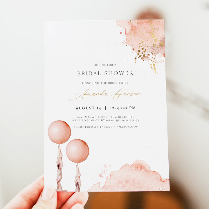 STELLA Luxury Blush Pink Watercolor Bridal Shower Invitation
