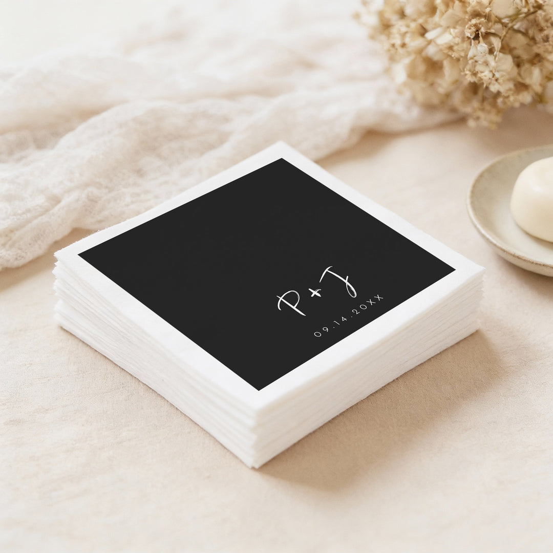 PRIYA Simple Black Monogram Wedding Napkins