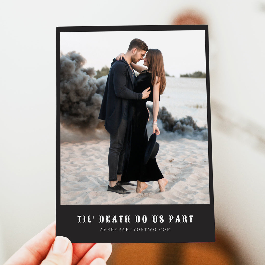 NOVA Black October Wedding Save the Date Cards with Photo