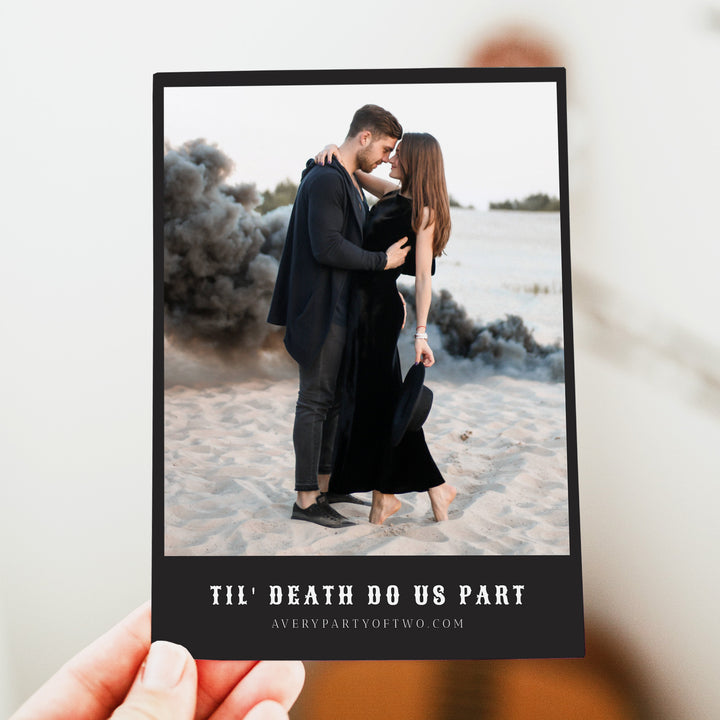 NOVA Black October Wedding Save the Date Cards with Photo