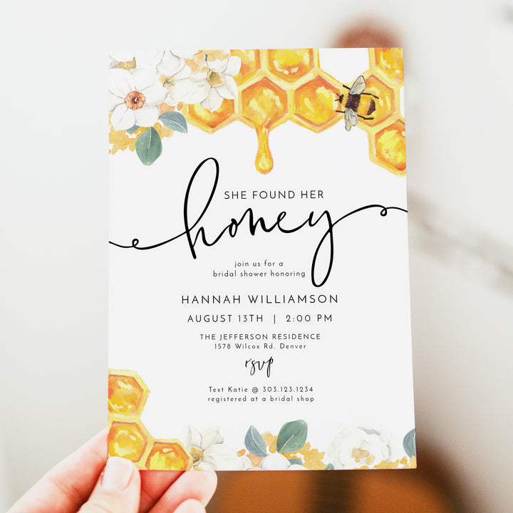 ROMY She Found Her Honey Bee Themed Bridal Shower Invitations