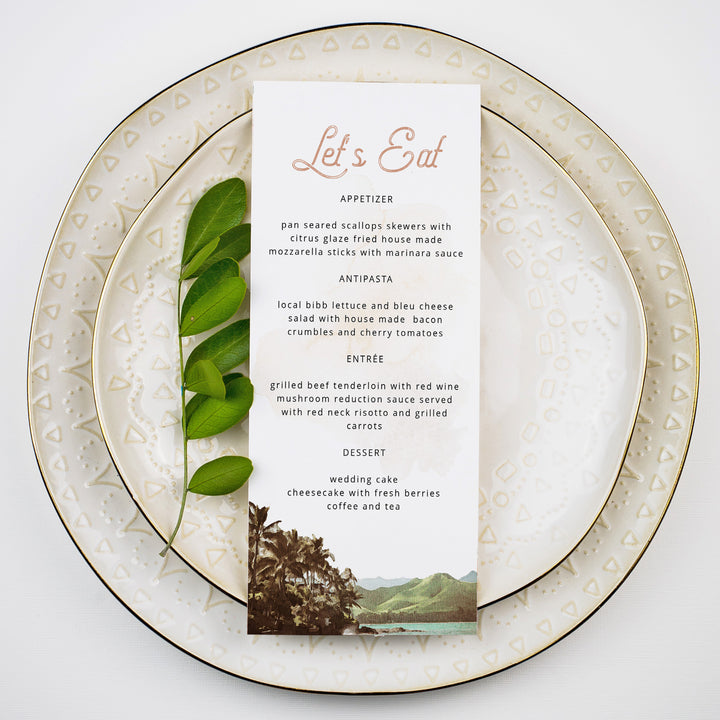 NANI Vintage Terracotta Hawaiian Wedding Menu Cards