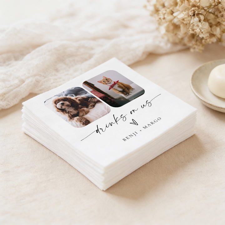 BLAIR Drinks On Us Custom Pet Photo Napkins for Wedding
