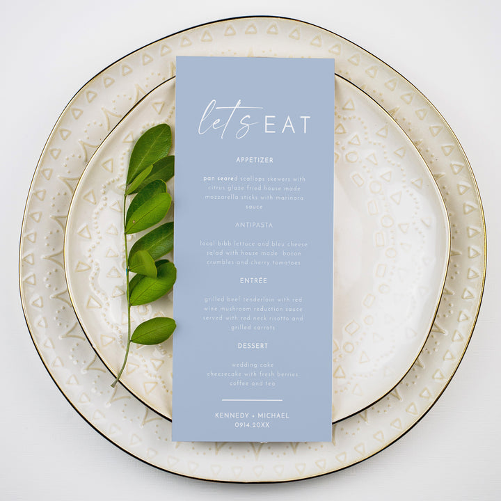 KENNEDY Dusty Blue Coastal Wedding Menu Cards