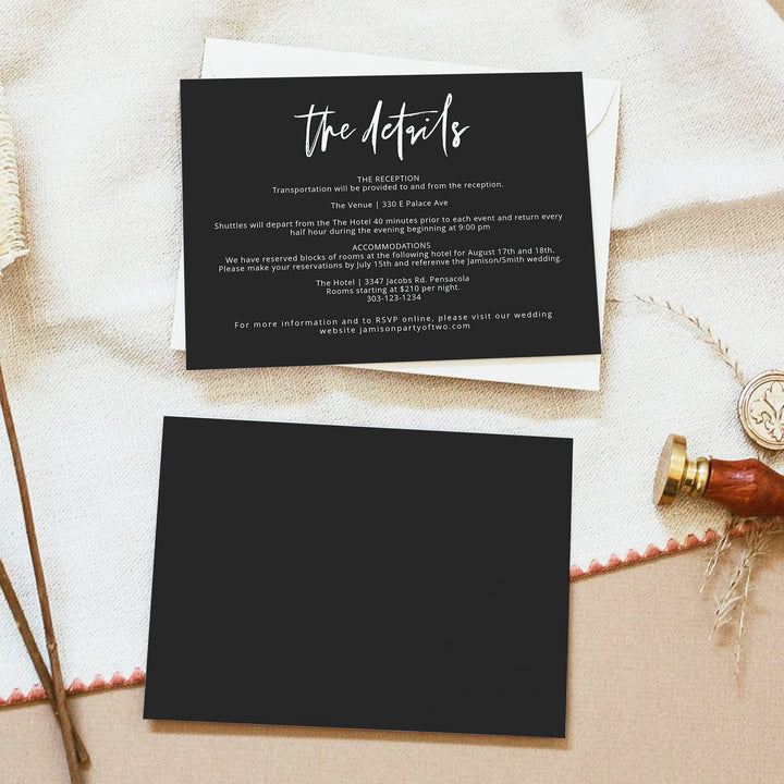 PRIYA Simple Black and White Wedding Details Card