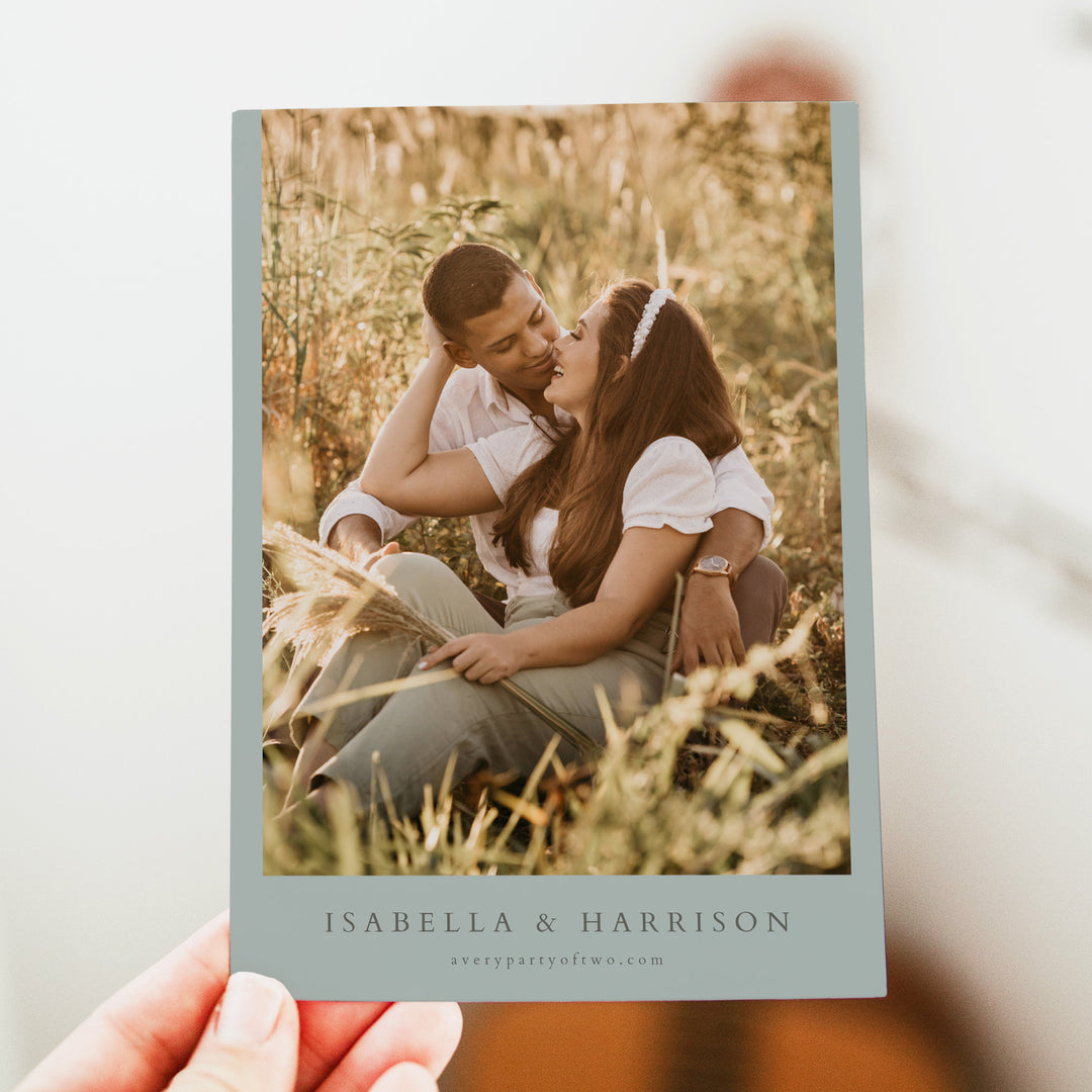 NINA Elegant Olive Green Wedding Save the Date Card with Photos
