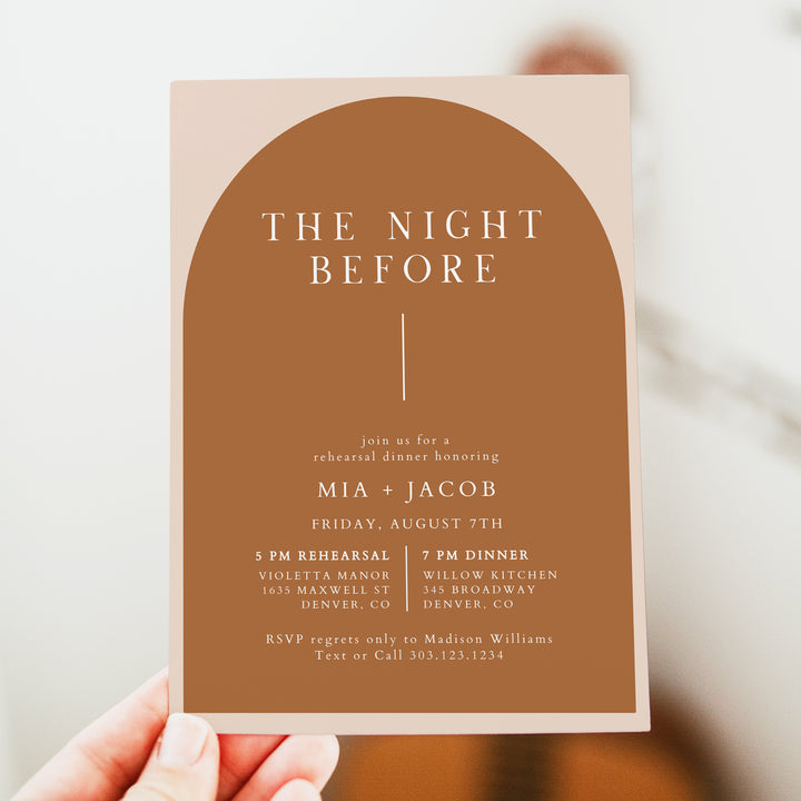 MIA The Night Before Boho Arch Wedding Rehearsal Dinner Invitations