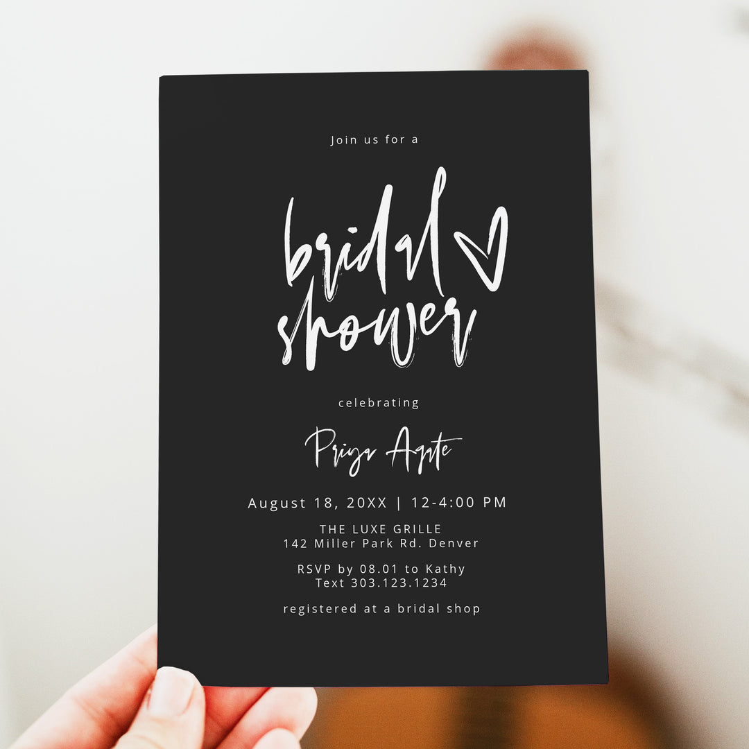 PRIYA Minimalist Black and White Bridal Shower Invite