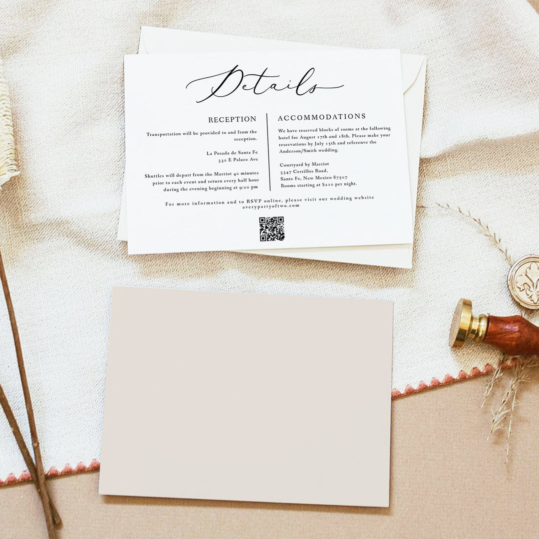 EVELYN Black and White Minimalist Wedding Details Insert Card
