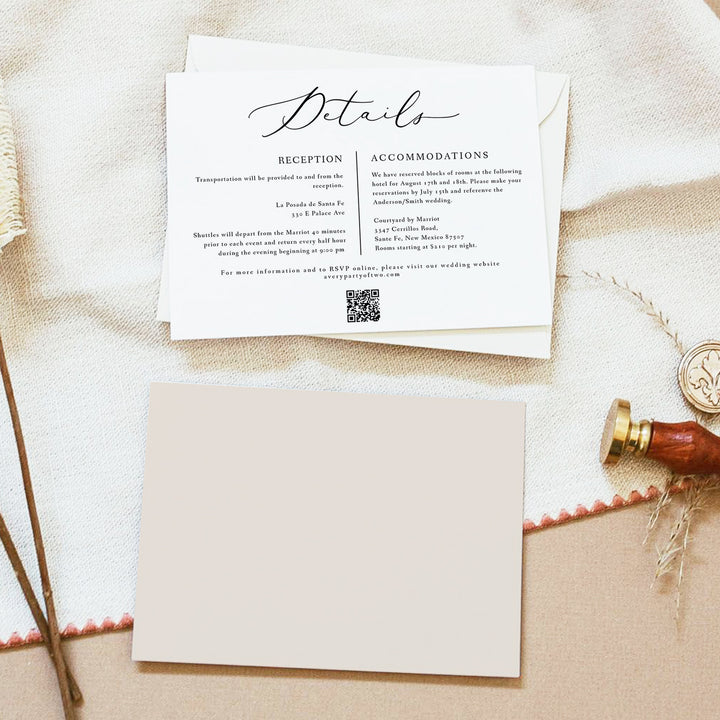 EVELYN Black and White Minimalist Wedding Details Insert Card