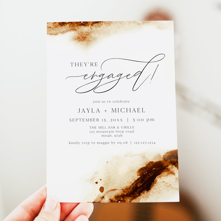 JAYLA They're Engaged Modern Watercolor Engagement Party Invitation