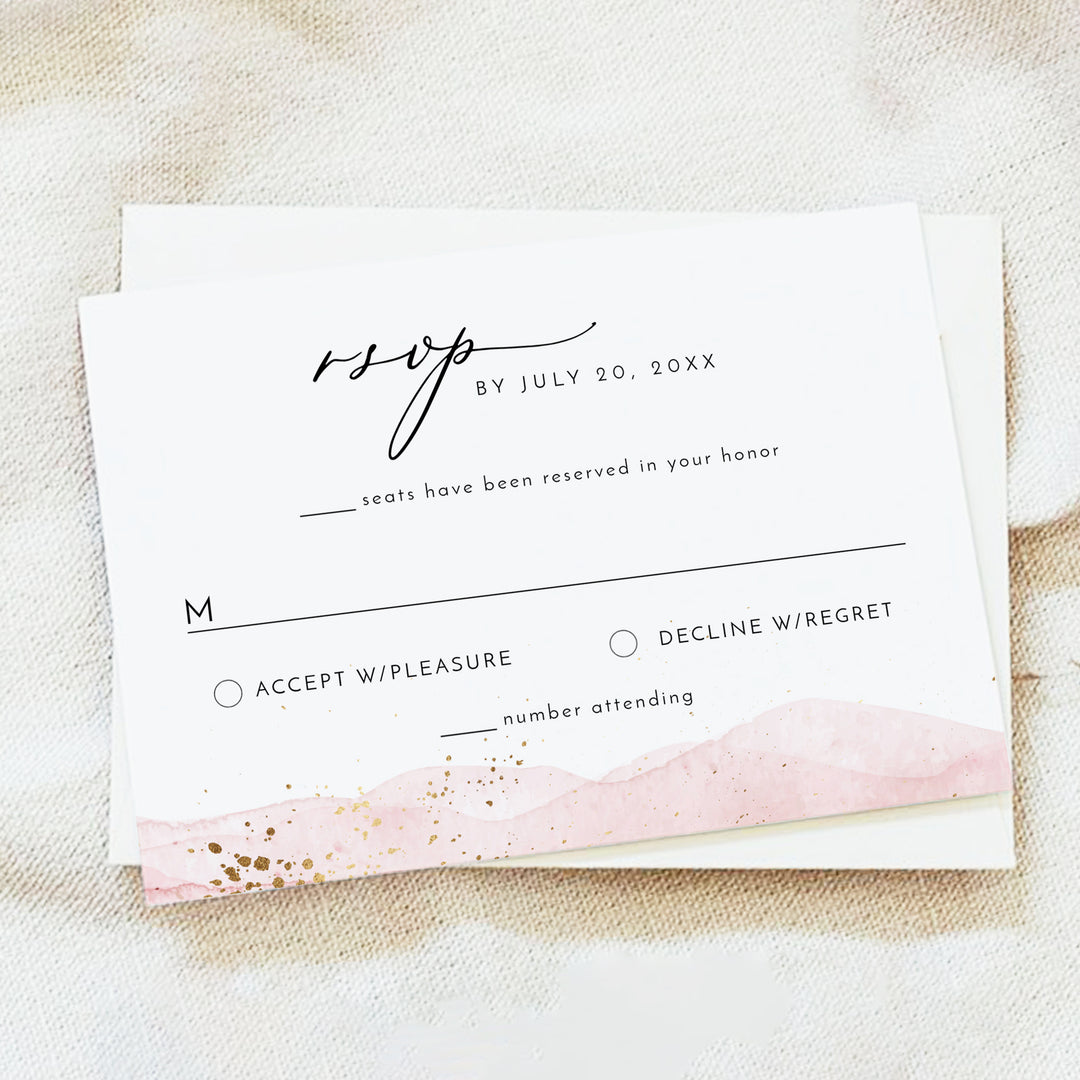 JULIEN Blush Pink Watercolor Wedding Photo Invitation Suite