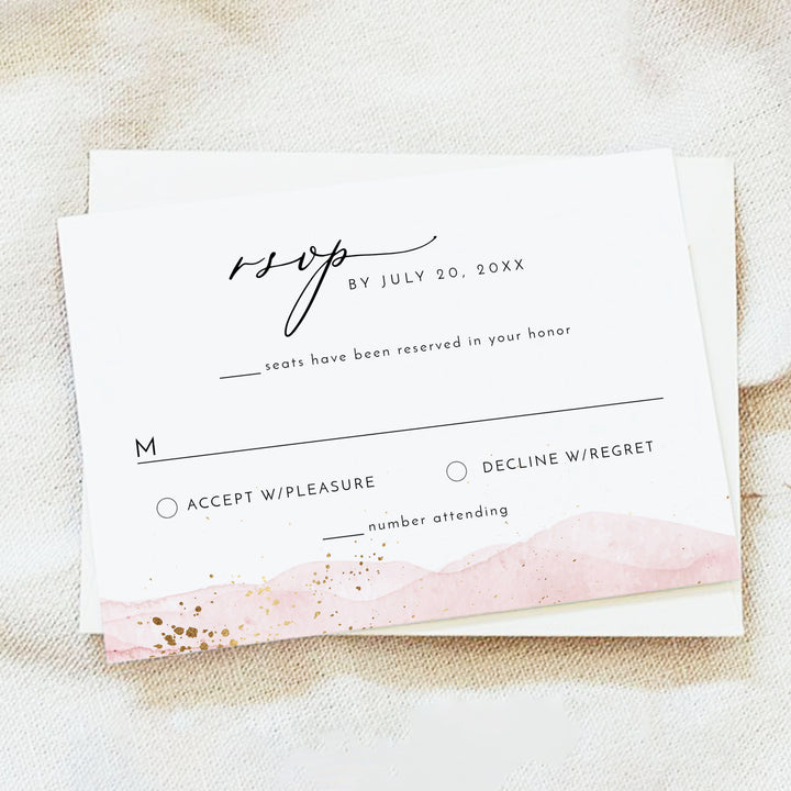 JULIEN Blush Pink Watercolor Wedding Photo Invitation Suite
