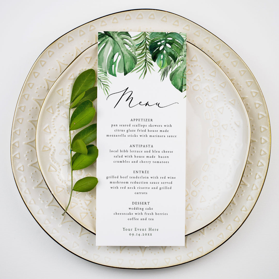 CORA Tropical Palm Leaf Hawaiian Menu Cards
