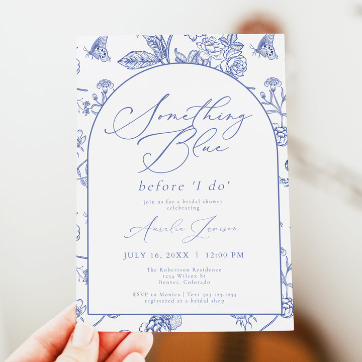 AURELIA Something Blue Before I Do Chinoiserie Bridal Brunch Invite