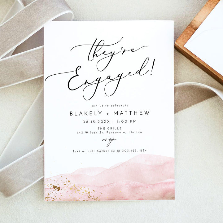 JULIEN They're Engaged Dusty Rose Engagement Party Invitation