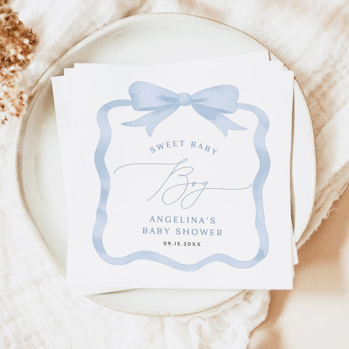 ANGELINA Custom Blue Coquette Bow Baby Shower Napkins