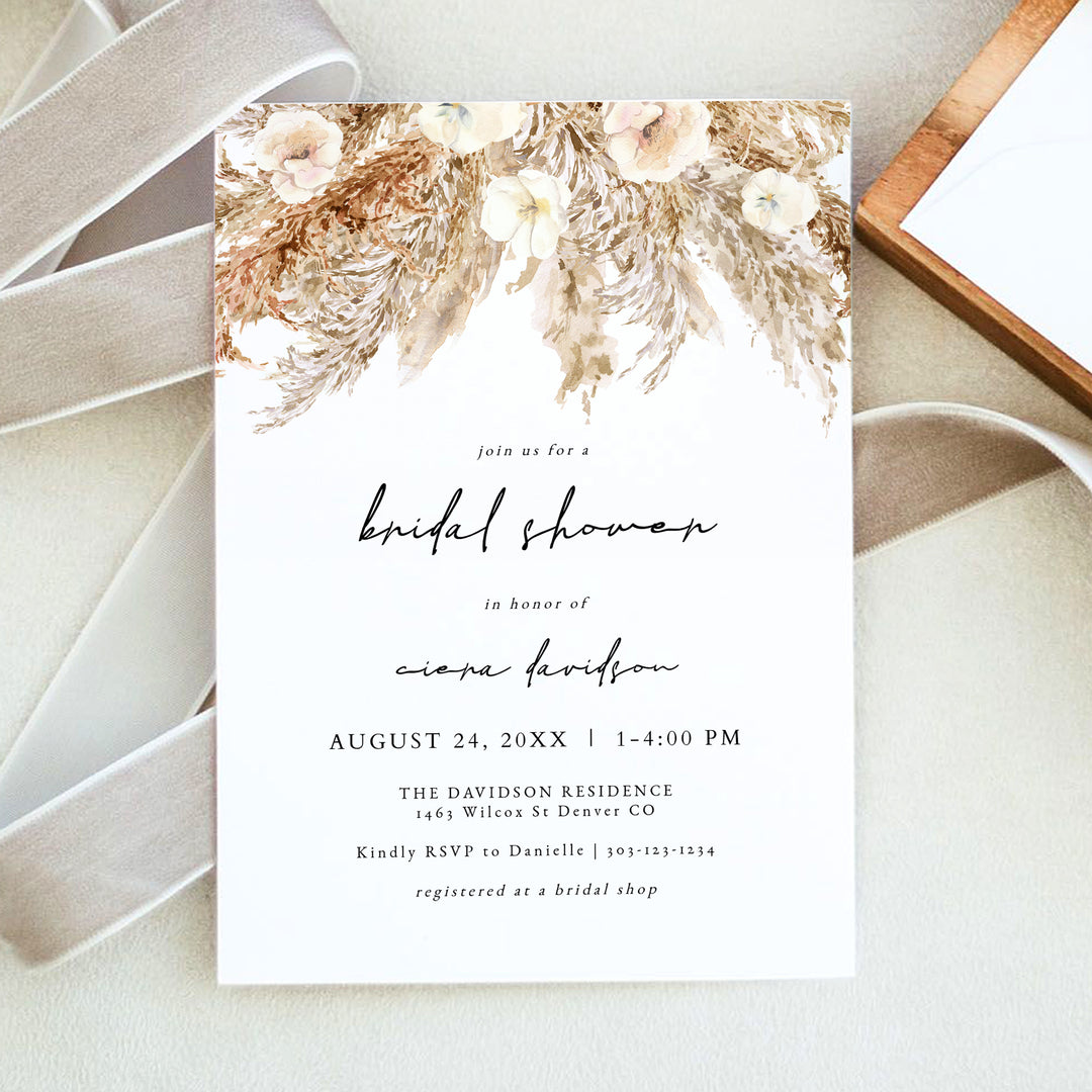 CIERA Cream Boho Floral Bridal Shower Invitation