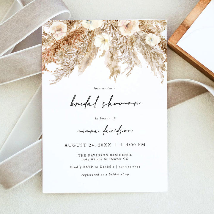 CIERA Cream Boho Floral Bridal Shower Invitation