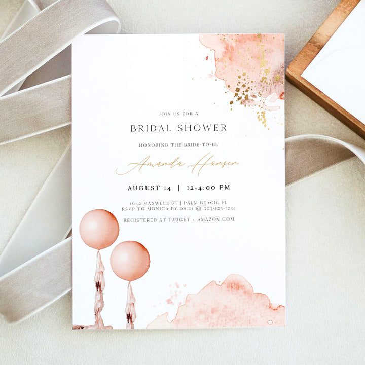 STELLA Luxury Blush Pink Watercolor Bridal Shower Invitation