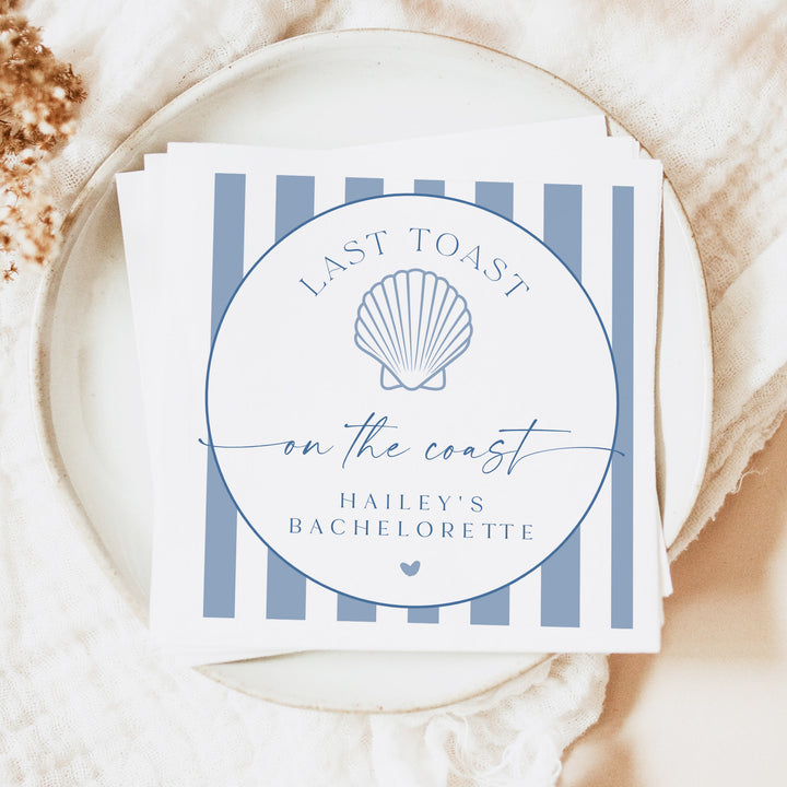 HAILEY Last Toast on the Coast Nautical Bachelorette Napkins Personalized