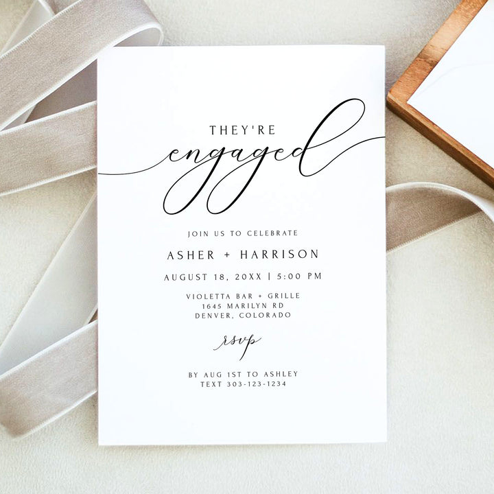 ASHER They're Engaged Elegant Engagement Party Invitations