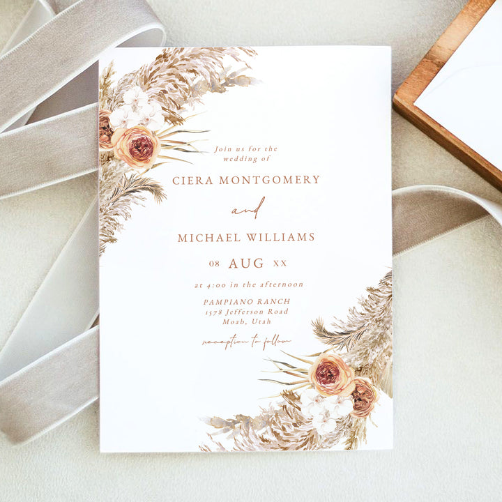 CIERA Rustic Terracotta Wedding Invitation Card with Photo