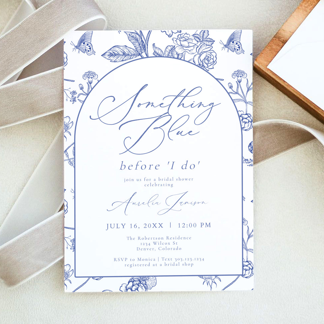 AURELIA Something Blue Before I Do Chinoiserie Bridal Brunch Invite