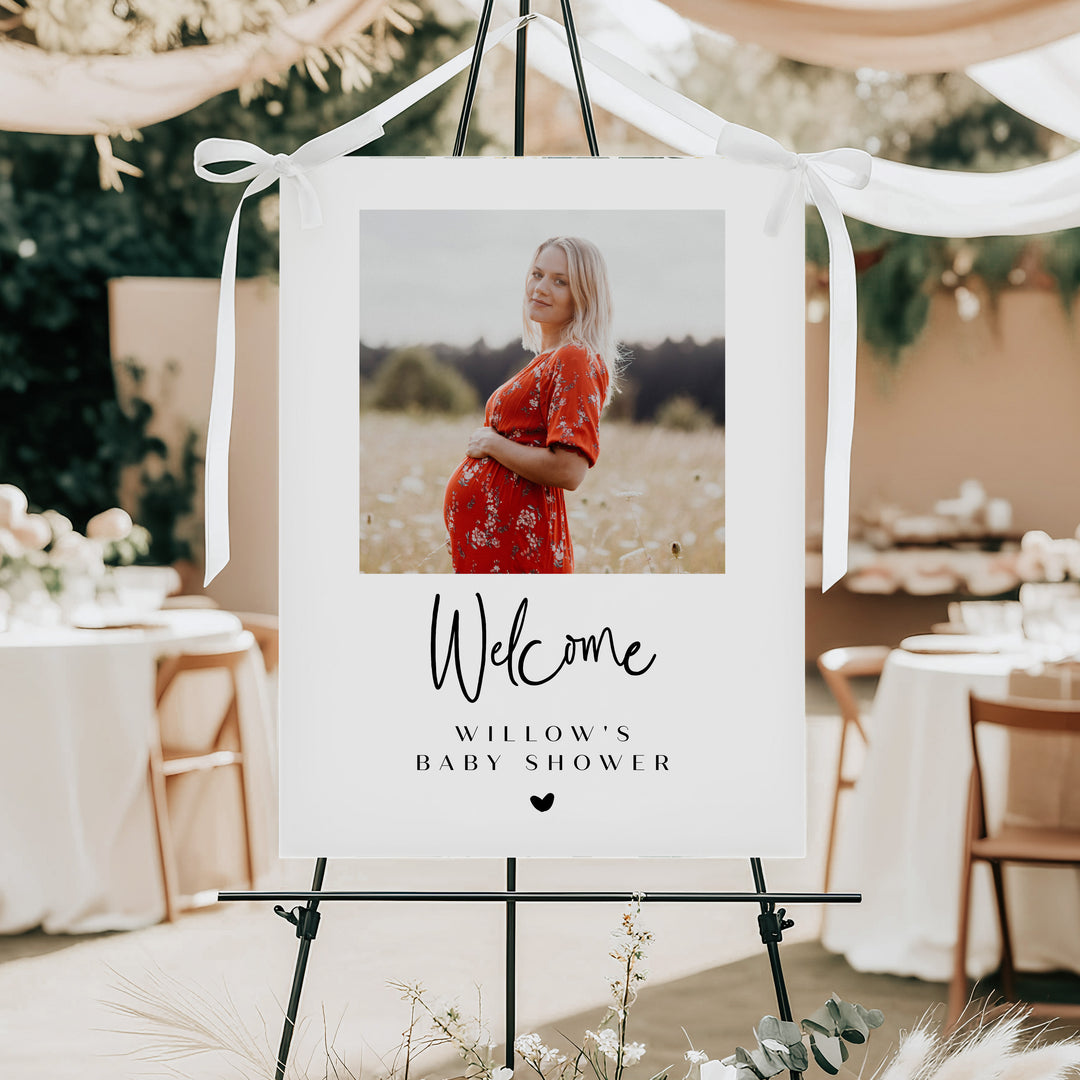 WILLOW Elegant Personalized Photo Baby Shower Welcome Sign